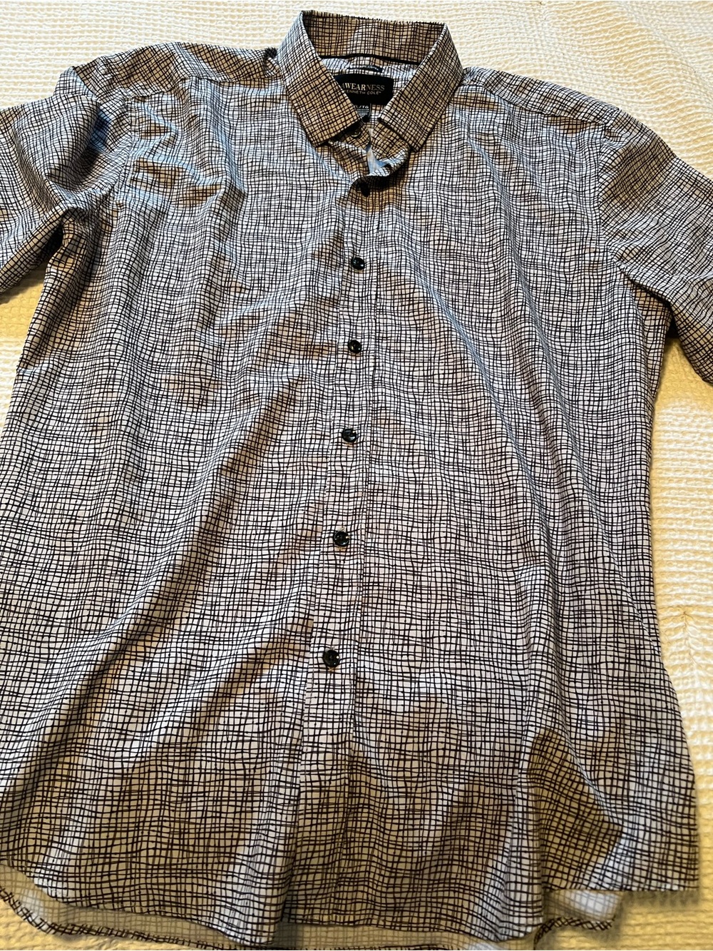 Kenneth Cole Black and White Grid-Print Button Down Shirt